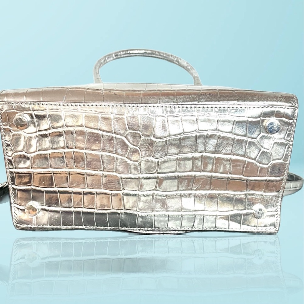 Michael Kors Hamilton  Silver Croc Leather Satchel  Handbag/Crossbody Lock & Key - Picture 5 of 8
